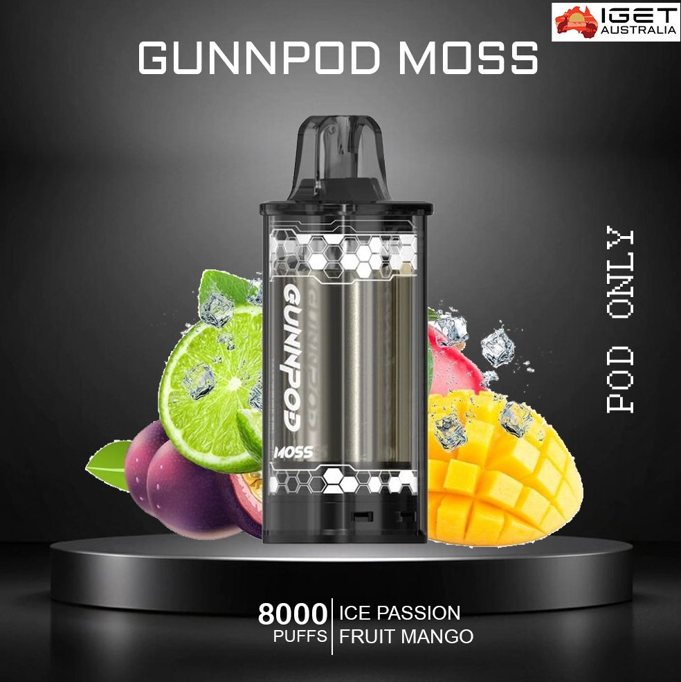 GUNNPOD-MOSS-ICE-PASSION-FRUIT-MANGO-8000-PUFFS-POD-ONLY-1jpg - Element Vapor Australia